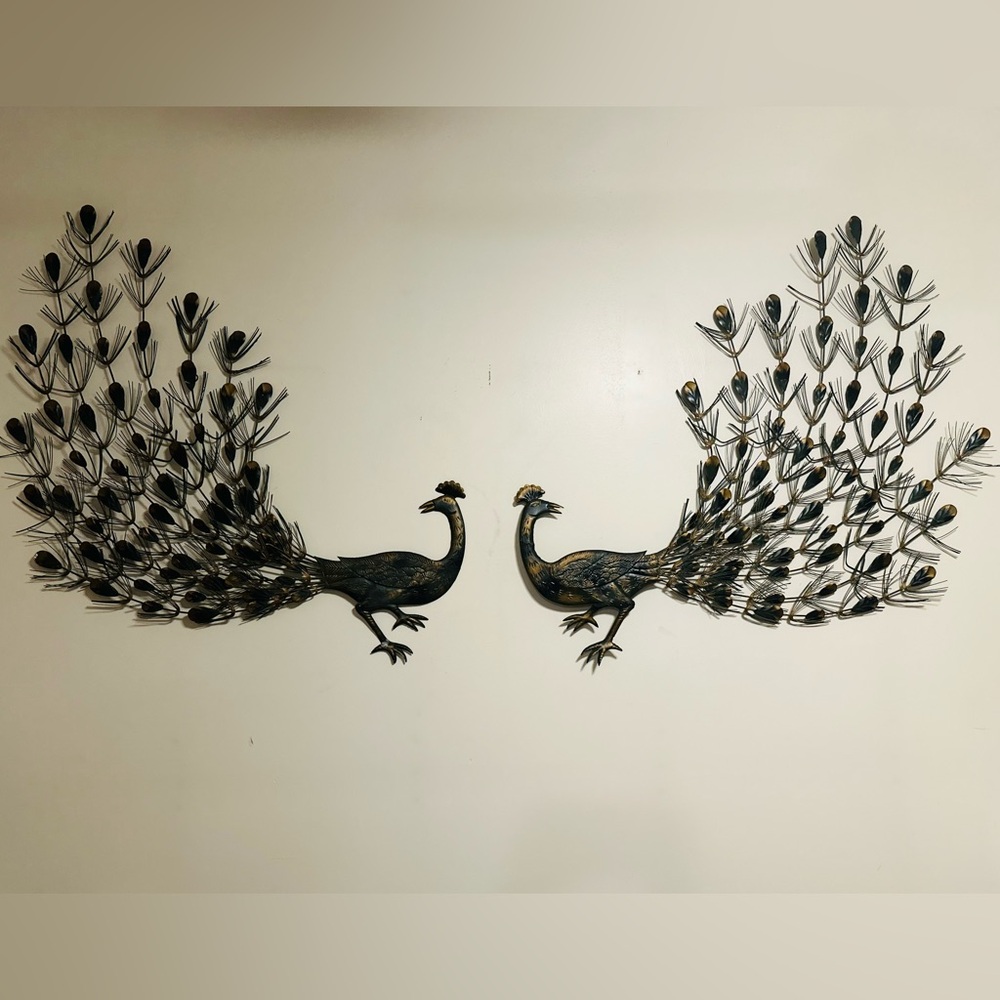 Vintage Mid Century Metal Peacocks Wall Art/Decor